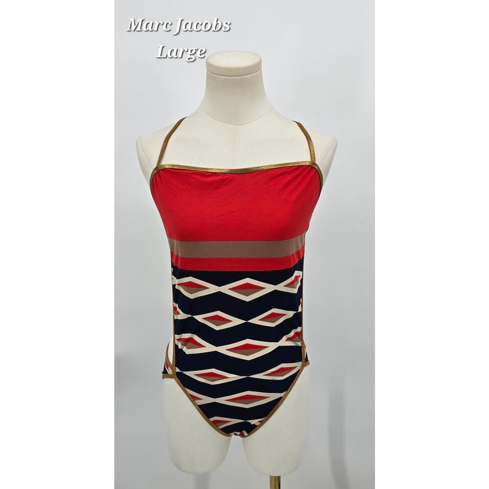 Marc‎ by Marc Jacobs Resort Wear Hayley Stripe Bound Cut-Out Maillot Swimsuit L